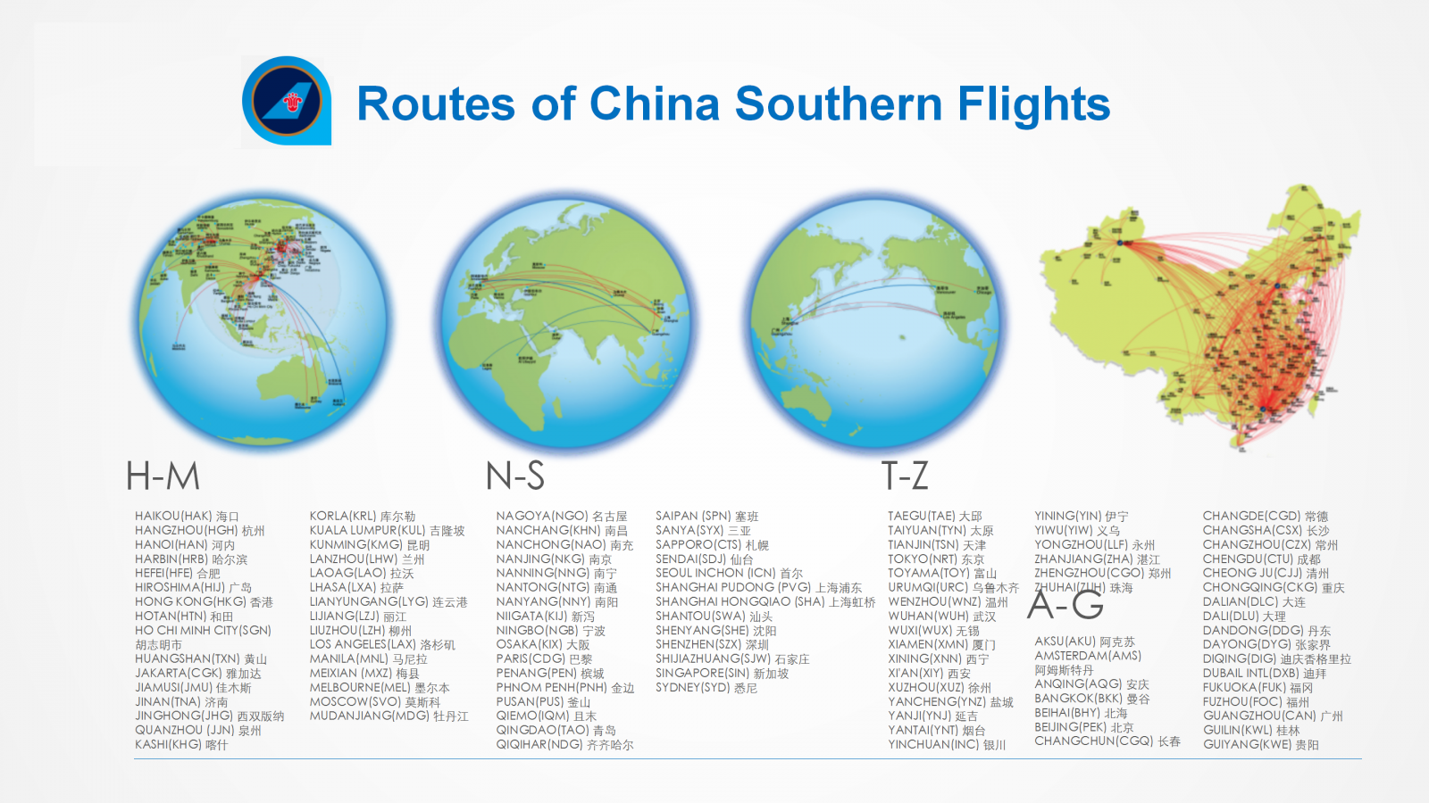 routes of the Chinese inflight magazine of China southern arlines